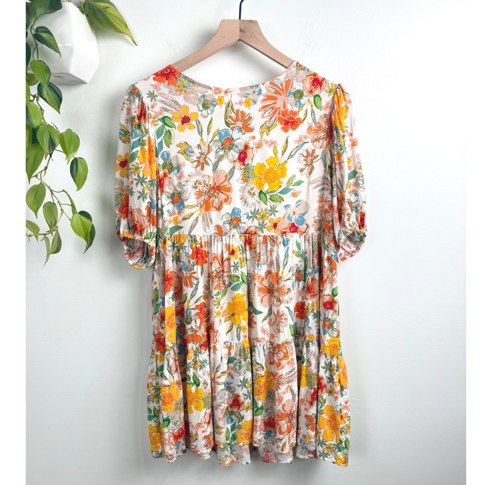 Free Market by Flying Tomato Floral Babydoll Dress Puff Sleeve Size S Boho